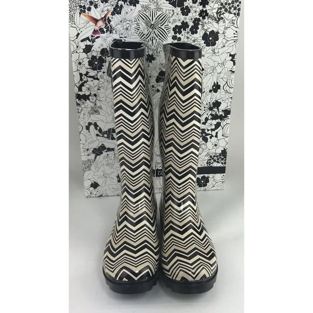 CL By Laundry Chevron Rain Boots Black Beige Size‎ 6